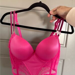 Victoria's Secret Hot Pink Longline Lace Bra